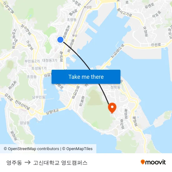 영주동 to 고신대학교 영도캠퍼스 map