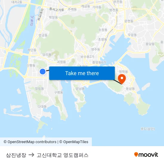 삼진냉장 to 고신대학교 영도캠퍼스 map