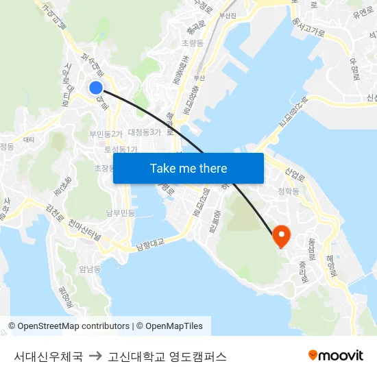 서대신우체국 to 고신대학교 영도캠퍼스 map