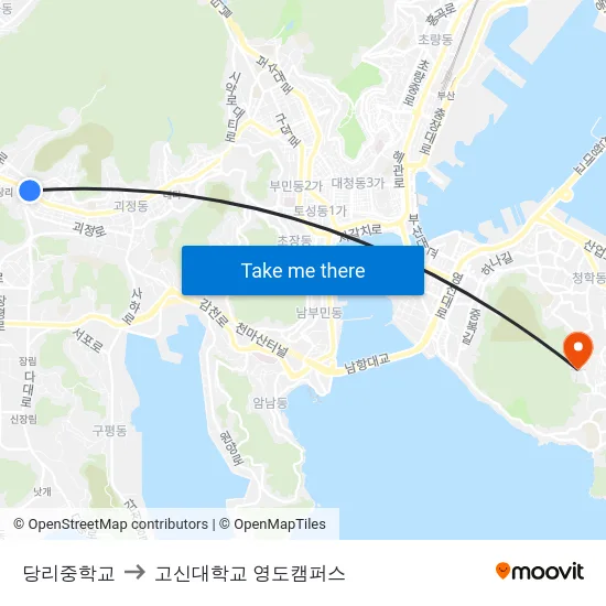 당리중학교 to 고신대학교 영도캠퍼스 map
