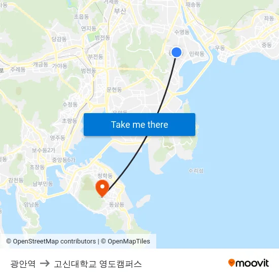 광안역 to 고신대학교 영도캠퍼스 map