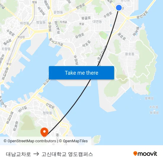 대남교차로 to 고신대학교 영도캠퍼스 map