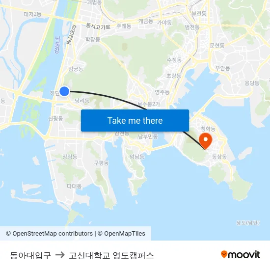 동아대입구 to 고신대학교 영도캠퍼스 map