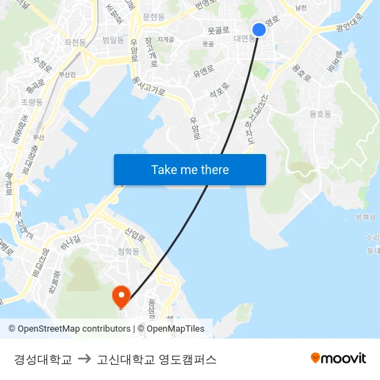경성대학교 to 고신대학교 영도캠퍼스 map
