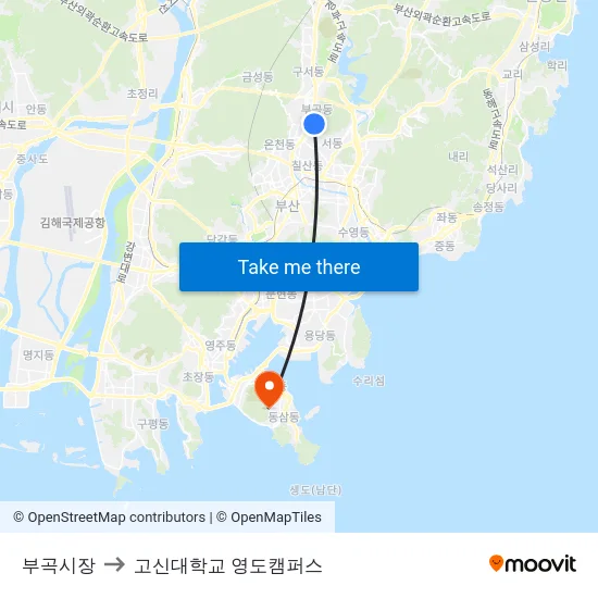 부곡시장 to 고신대학교 영도캠퍼스 map