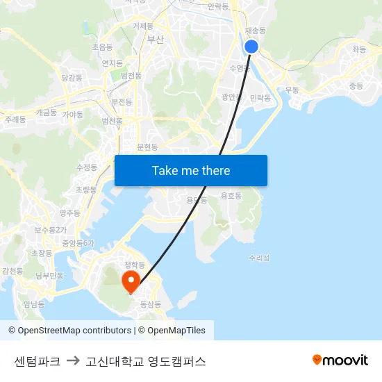 센텀파크 to 고신대학교 영도캠퍼스 map