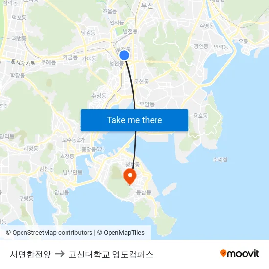 서면한전앞 to 고신대학교 영도캠퍼스 map