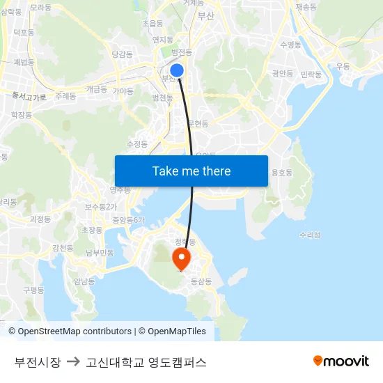 부전시장 to 고신대학교 영도캠퍼스 map