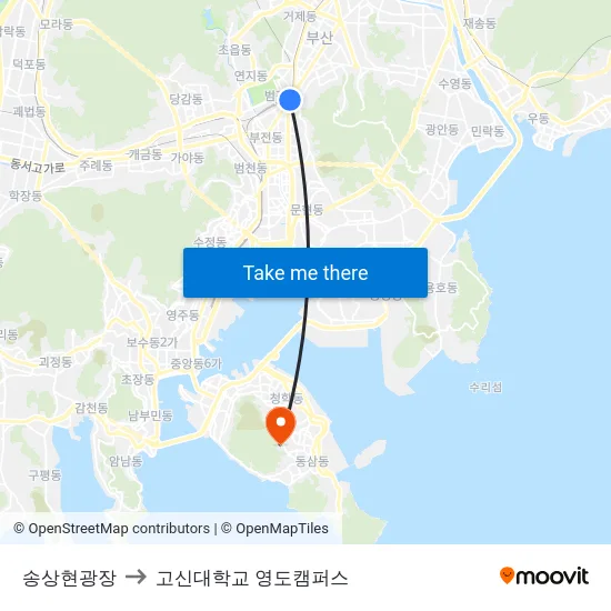 송상현광장 to 고신대학교 영도캠퍼스 map