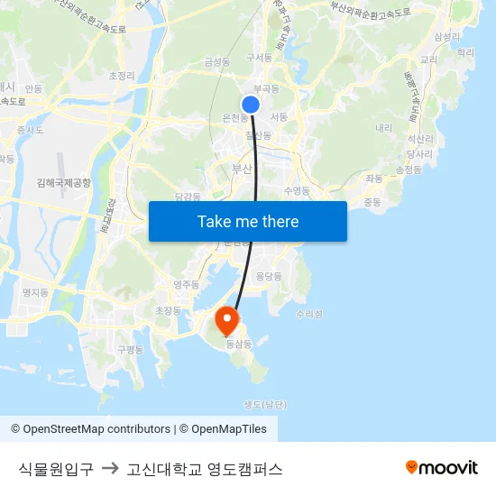 식물원입구 to 고신대학교 영도캠퍼스 map