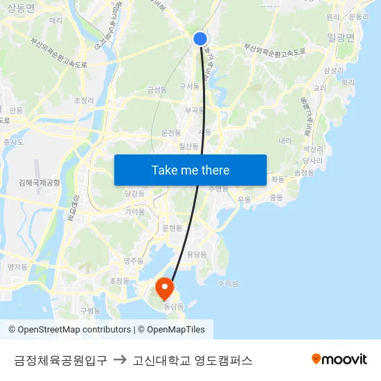 금정체육공원입구 to 고신대학교 영도캠퍼스 map