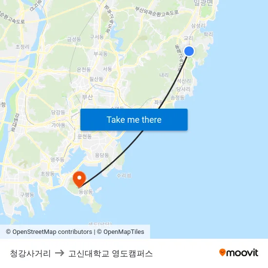 청강사거리 to 고신대학교 영도캠퍼스 map