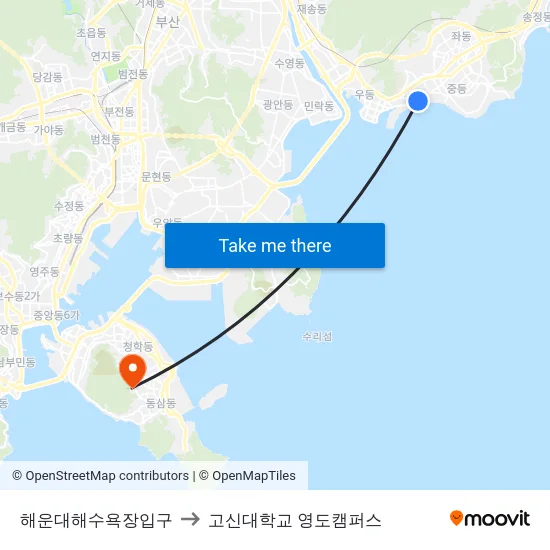 해운대해수욕장입구 to 고신대학교 영도캠퍼스 map