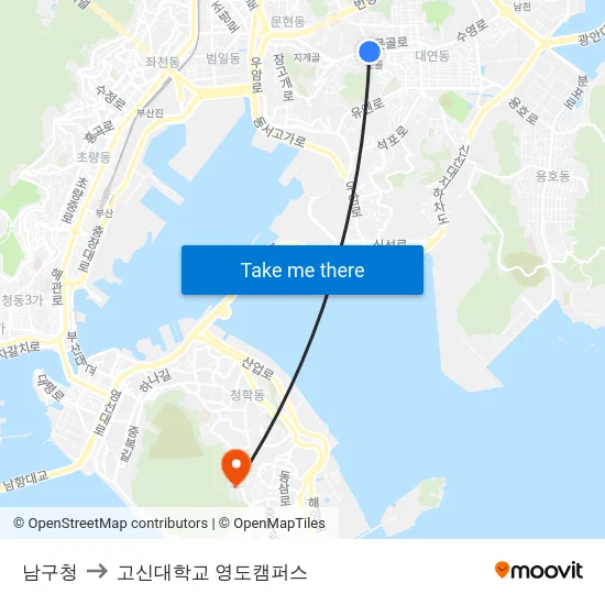 남구청 to 고신대학교 영도캠퍼스 map