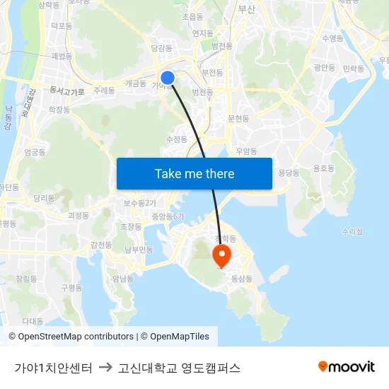 가야1치안센터 to 고신대학교 영도캠퍼스 map