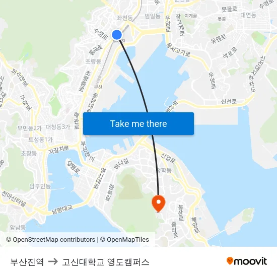 부산진역 to 고신대학교 영도캠퍼스 map
