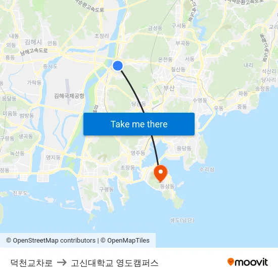 덕천교차로 to 고신대학교 영도캠퍼스 map