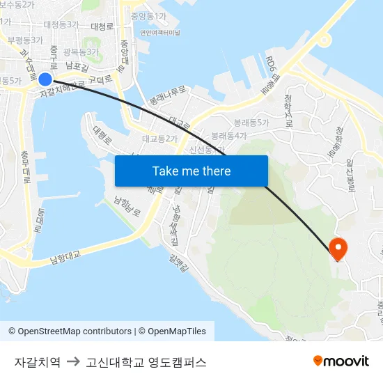 자갈치역 to 고신대학교 영도캠퍼스 map