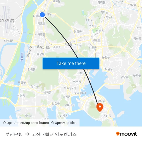 부산은행 to 고신대학교 영도캠퍼스 map