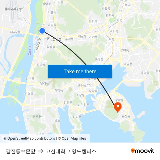 감전동수문앞 to 고신대학교 영도캠퍼스 map