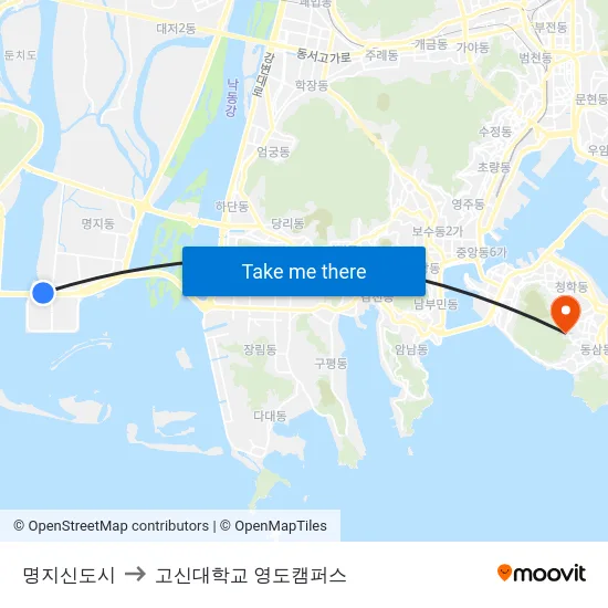 명지신도시 to 고신대학교 영도캠퍼스 map