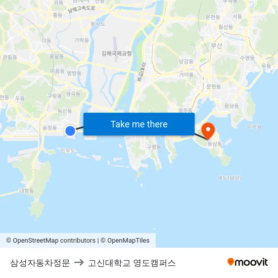 삼성자동차정문 to 고신대학교 영도캠퍼스 map