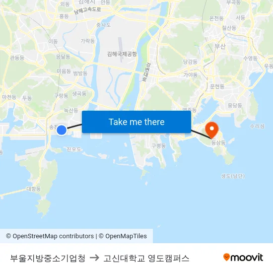 부울지방중소기업청 to 고신대학교 영도캠퍼스 map