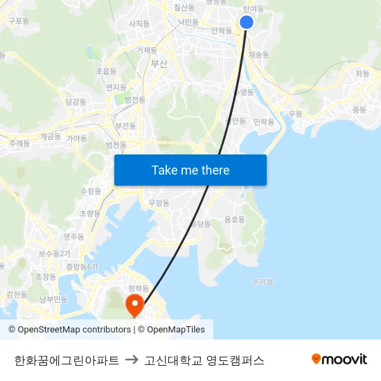 한화꿈에그린아파트 to 고신대학교 영도캠퍼스 map