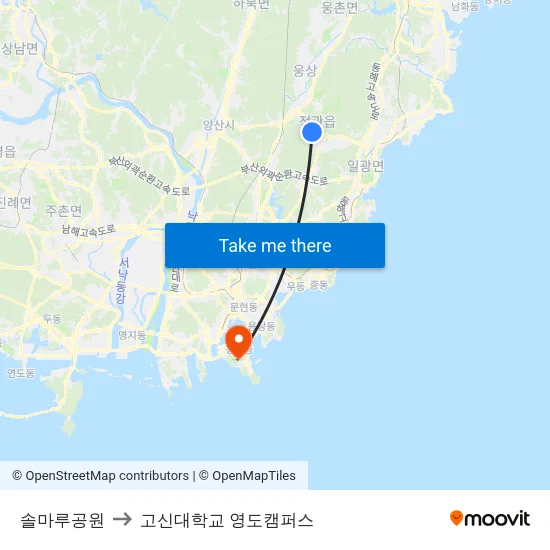 솔마루공원 to 고신대학교 영도캠퍼스 map