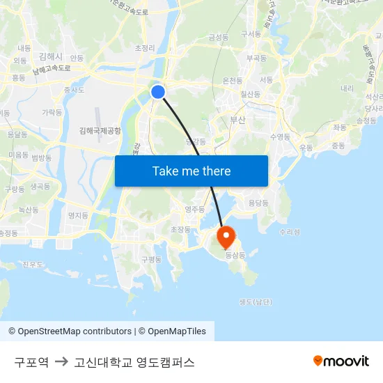 구포역 to 고신대학교 영도캠퍼스 map