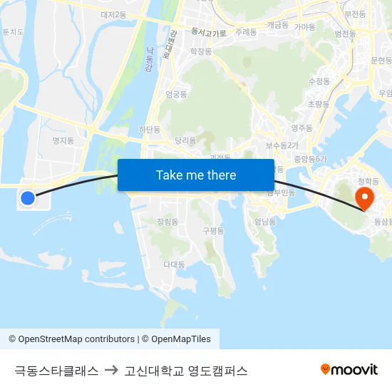 극동스타클래스 to 고신대학교 영도캠퍼스 map