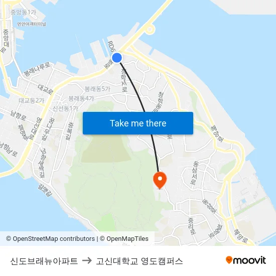 신도브래뉴아파트 to 고신대학교 영도캠퍼스 map