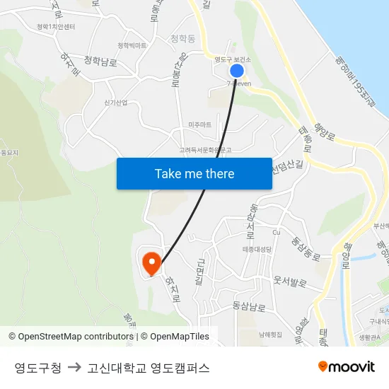 영도구청 to 고신대학교 영도캠퍼스 map