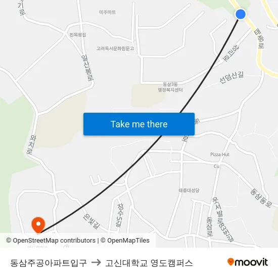 동삼주공아파트입구 to 고신대학교 영도캠퍼스 map
