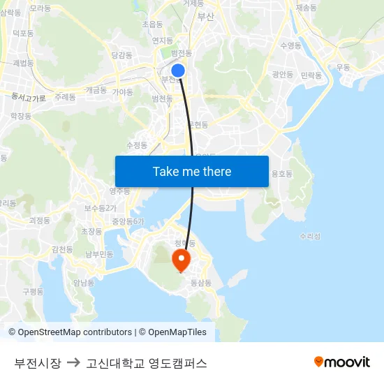 부전시장 to 고신대학교 영도캠퍼스 map