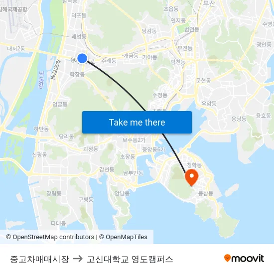 중고차매매시장 to 고신대학교 영도캠퍼스 map