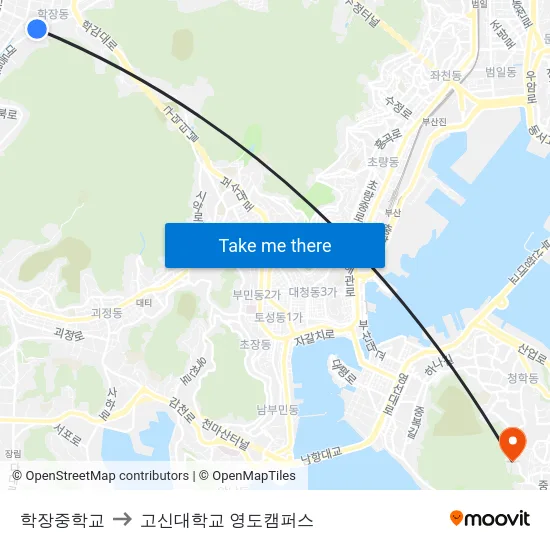 학장중학교 to 고신대학교 영도캠퍼스 map