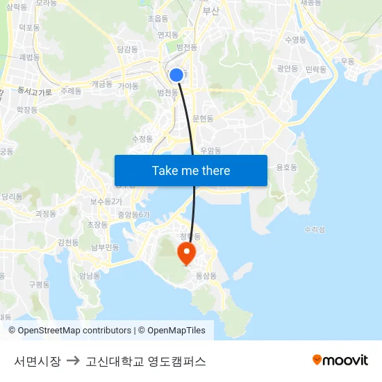 서면시장 to 고신대학교 영도캠퍼스 map