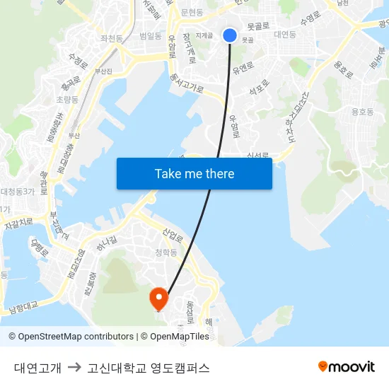 대연고개 to 고신대학교 영도캠퍼스 map