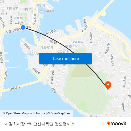 자갈치시장 to 고신대학교 영도캠퍼스 map