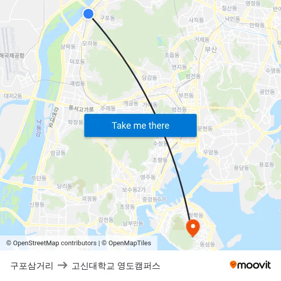 구포삼거리 to 고신대학교 영도캠퍼스 map
