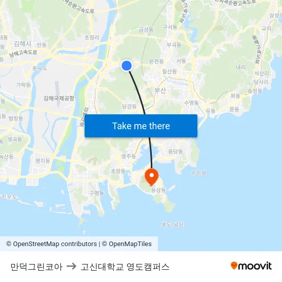 만덕그린코아 to 고신대학교 영도캠퍼스 map