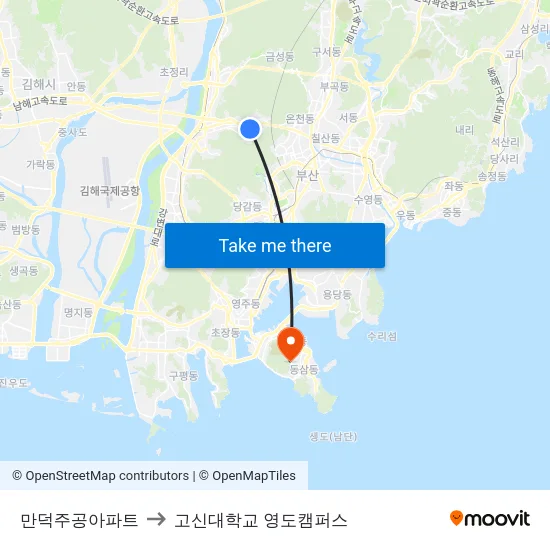 만덕주공아파트 to 고신대학교 영도캠퍼스 map