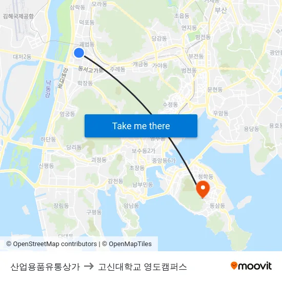 산업용품유통상가 to 고신대학교 영도캠퍼스 map