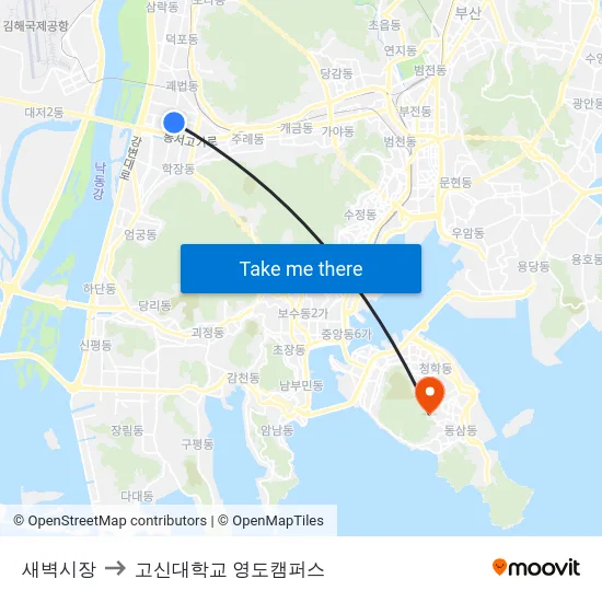 새벽시장 to 고신대학교 영도캠퍼스 map