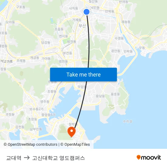 교대역 to 고신대학교 영도캠퍼스 map