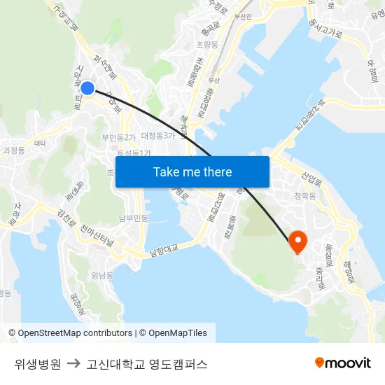 위생병원 to 고신대학교 영도캠퍼스 map