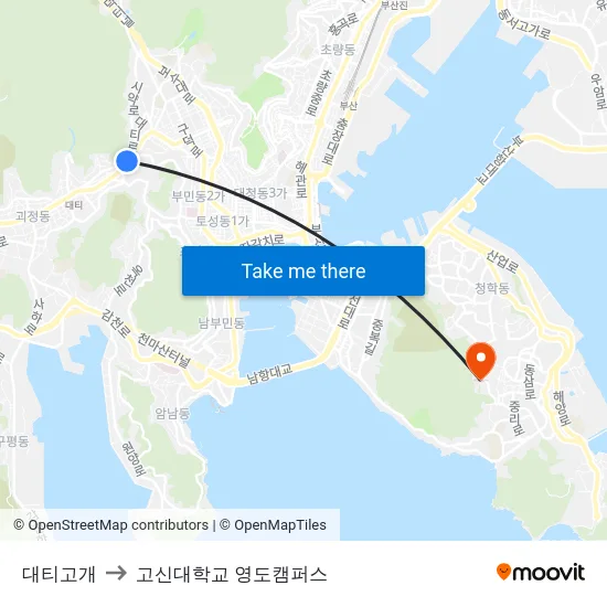 대티고개 to 고신대학교 영도캠퍼스 map