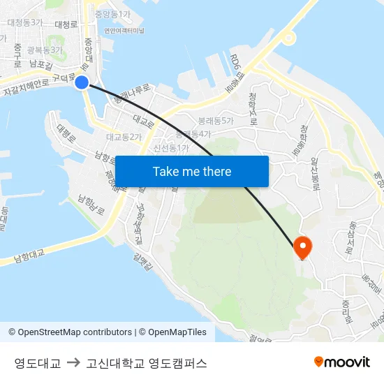 영도대교 to 고신대학교 영도캠퍼스 map