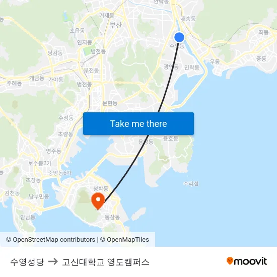 수영성당 to 고신대학교 영도캠퍼스 map